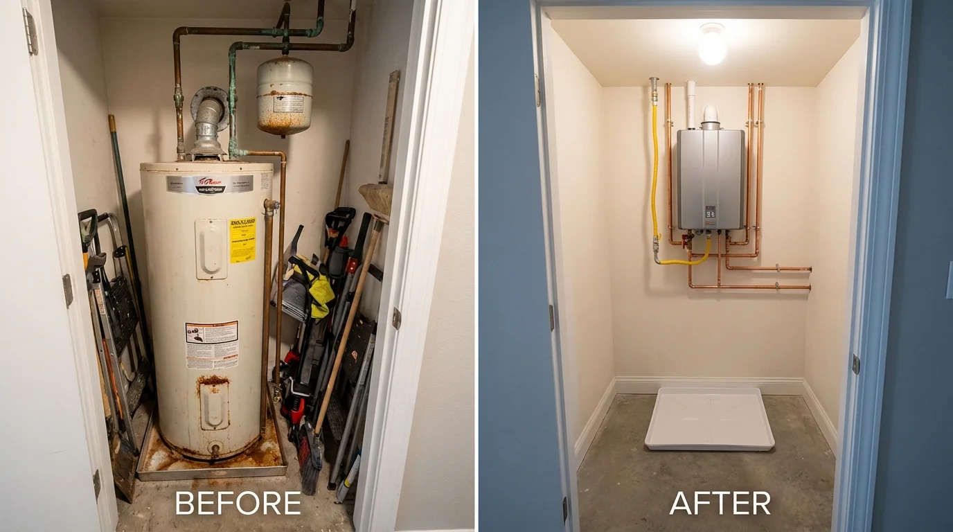Tank water heater versus wall-mounted tankless unit comparison for Hartford, WI homeowners